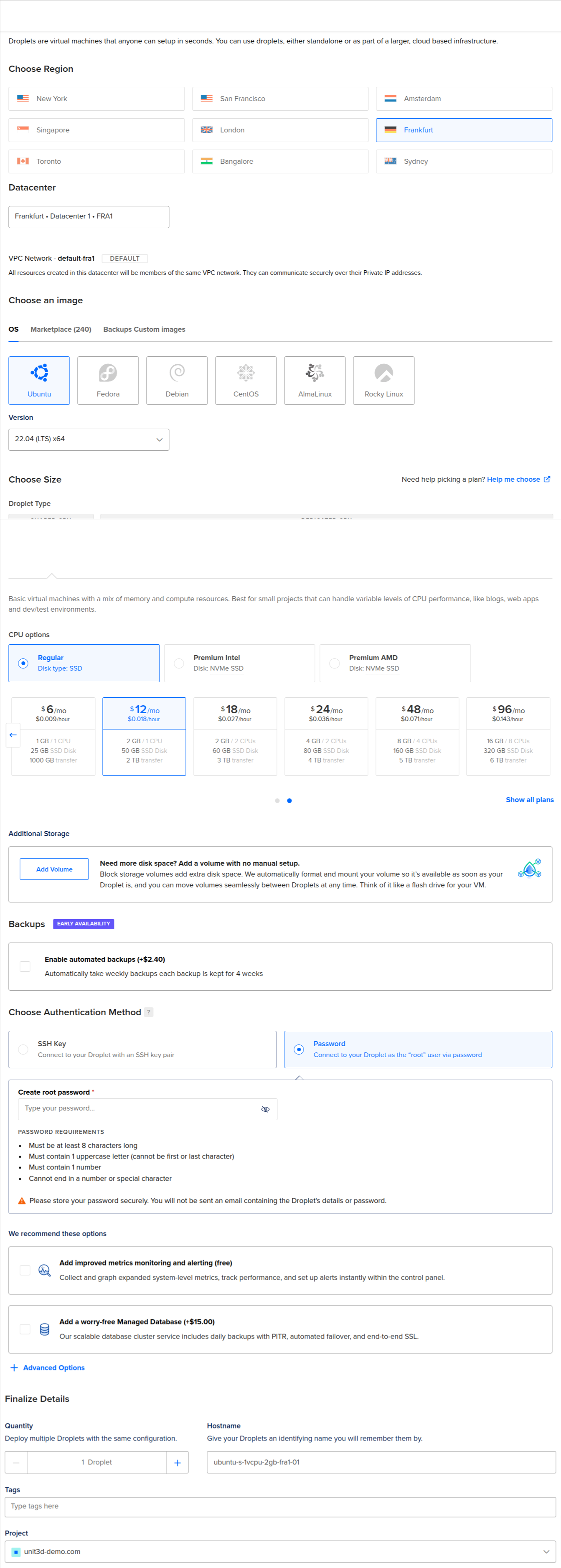 Create a new 12-dollar droplet in Digital Ocean