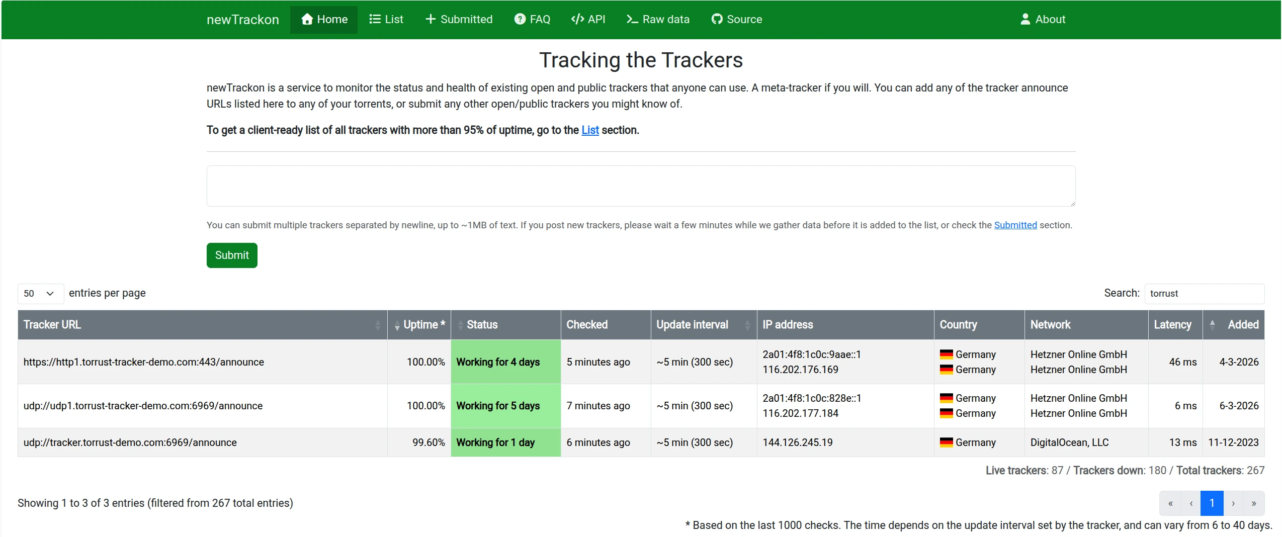 Submitting Trackers to newTrackon